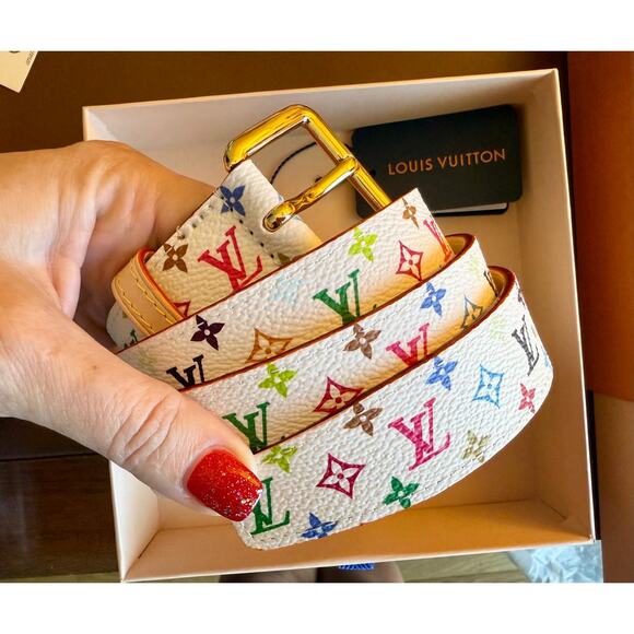 Louis Vuitton x Murakami White Multicolor Logo D-Ring Belt 90 2025 LTD RARE NEW - Picture 2 of 16